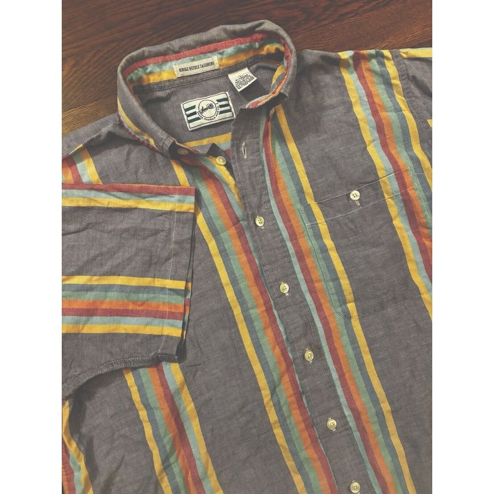 VTG Sears Roebuck Mens Large Pastel Colorblock Stripe Button Down Single Needle